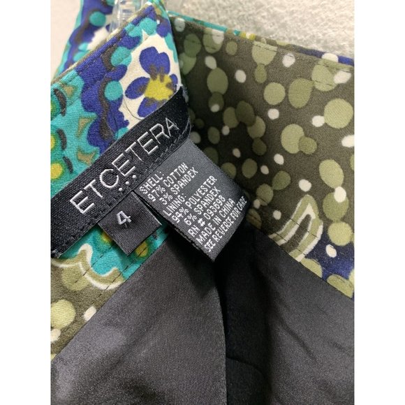 Etcetera Green Paisley Cotton Knee Length Straight Pencil Skirt Size 4 - Picture 9 of 9